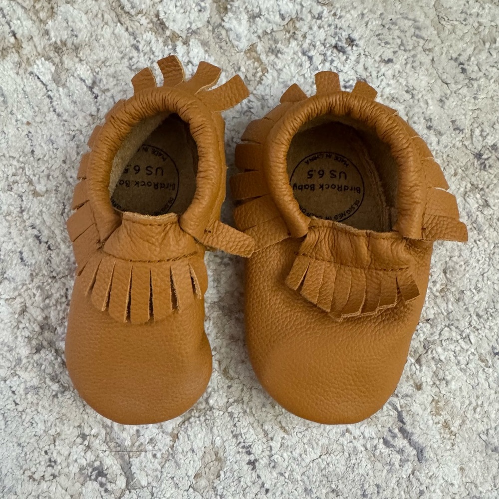 Bird Rock Baby, Ginger Leather Baby Moccasins, size 6